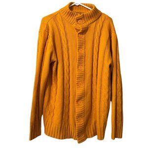 PJ Paul Jones Men Size Medium Cable Knit Cardigan Sweater Buttons Yellow Grandpa